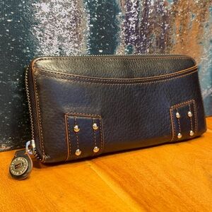 Cole Haan Black & Orange Leather Zip Around Wallet Vintage/Y2K Equestrian